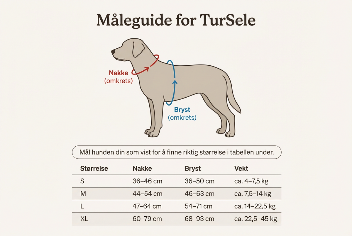 Measuring guide for TurSele – shows where to measure the dog's neck and chest